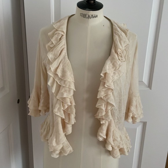 Vivienne Tam 3/4 sleeve ruffle cover up top size L - Picture 3 of 5
